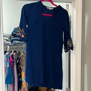 Escapada Blue Sheath Dress with Cowl Neck and Raglan Sleeves